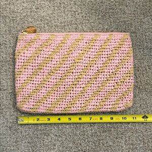 Stoney Clover Lane Pink and Gold Woven Zip Pouch
